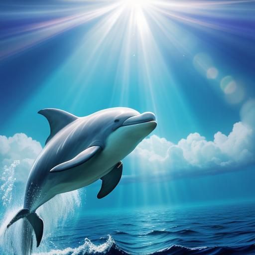 Dolphin Swimming Underwater in Divine Sunshine