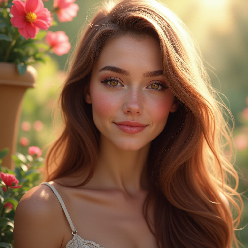 Elegant Portrait of a Beautiful Woman in Garden Setting