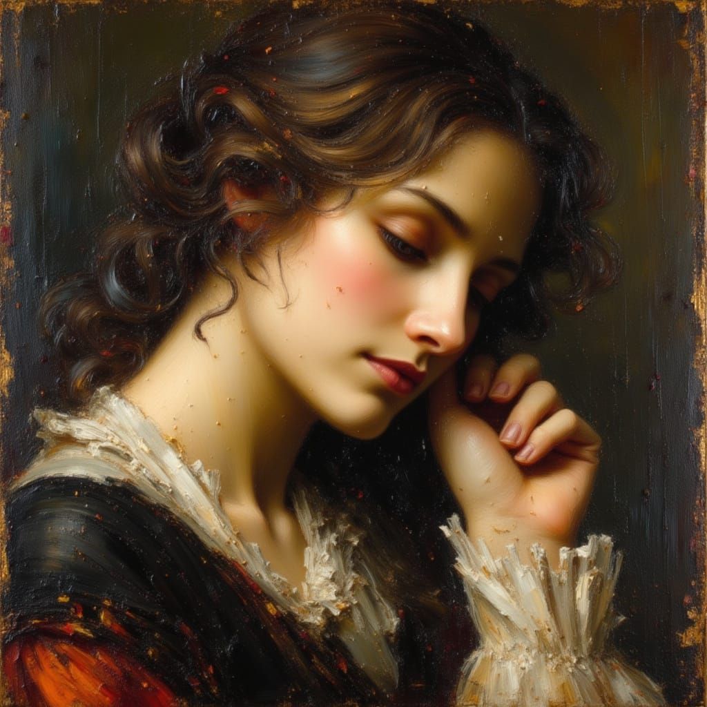 Demure Lady Oil Portrait in Caravaggio Style