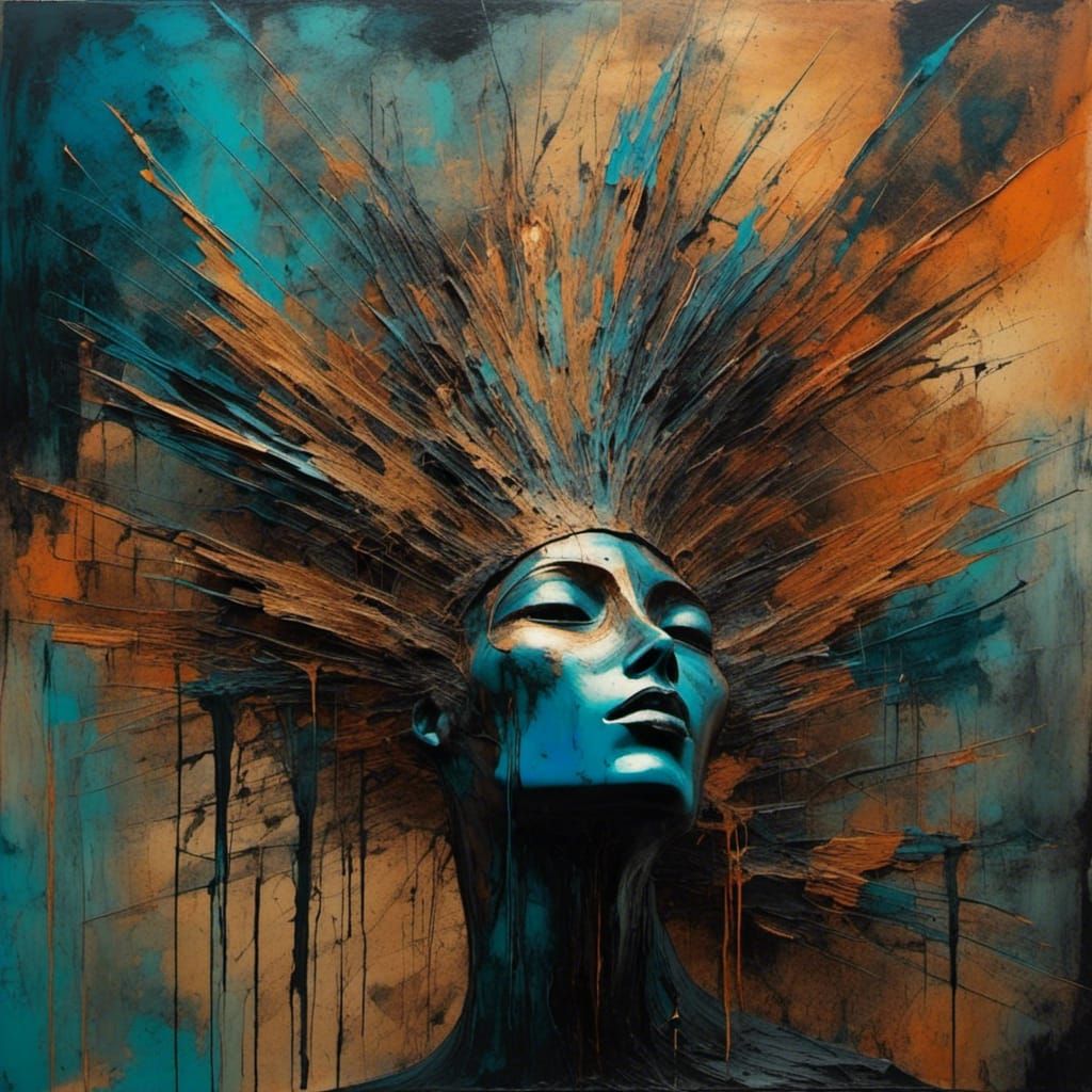 Iridescent Maximalist Figure Screaming in Abstract Geometric...