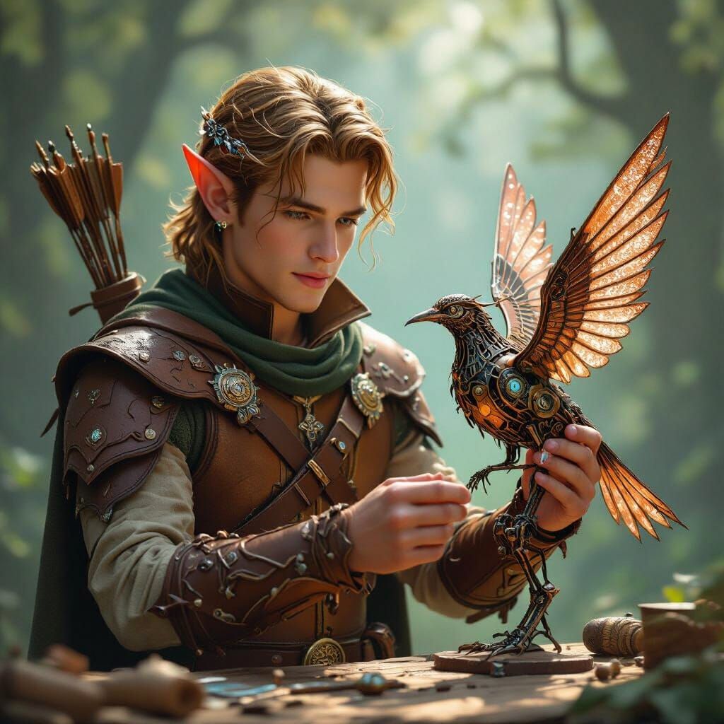 Wood Elf Crafts Mechanical Bird in Whimsical Style