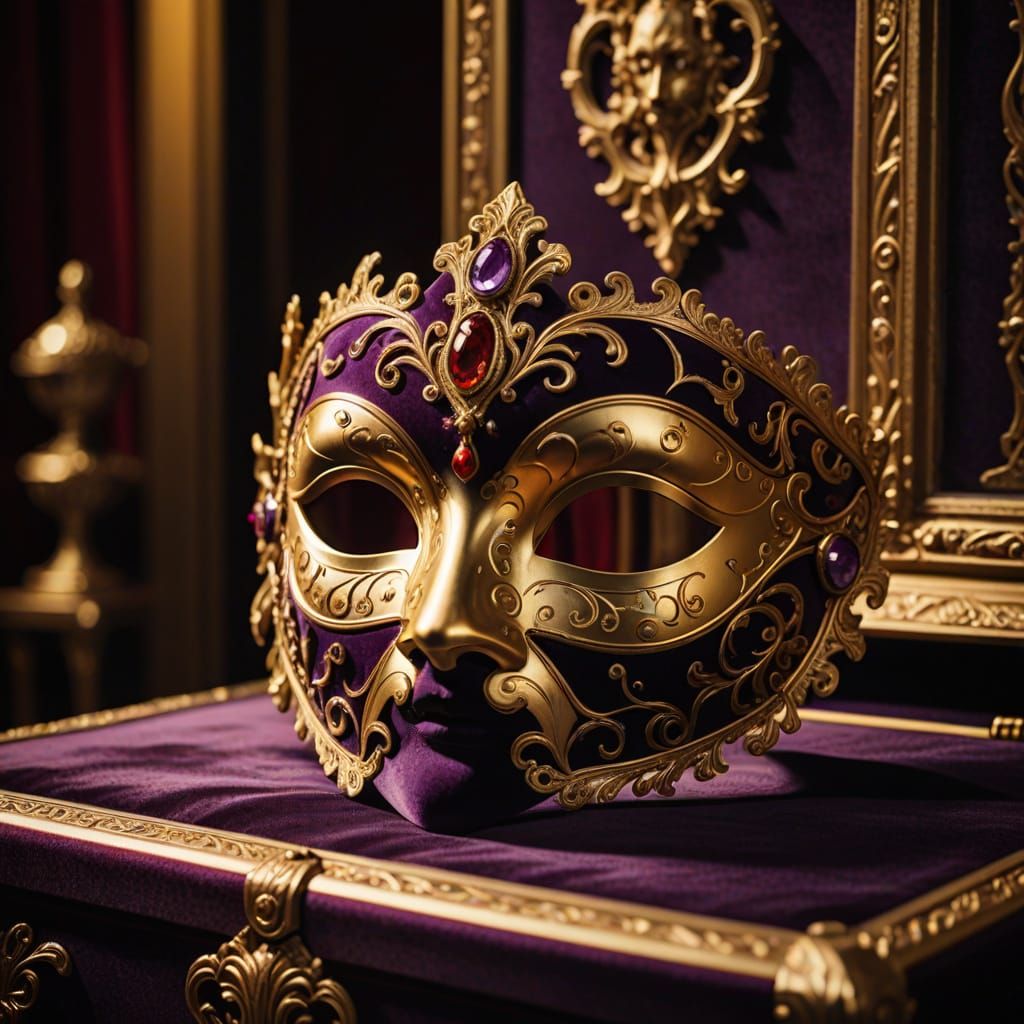 Elegant Baroque-Inspired Masquerade Mask in Velvet Case