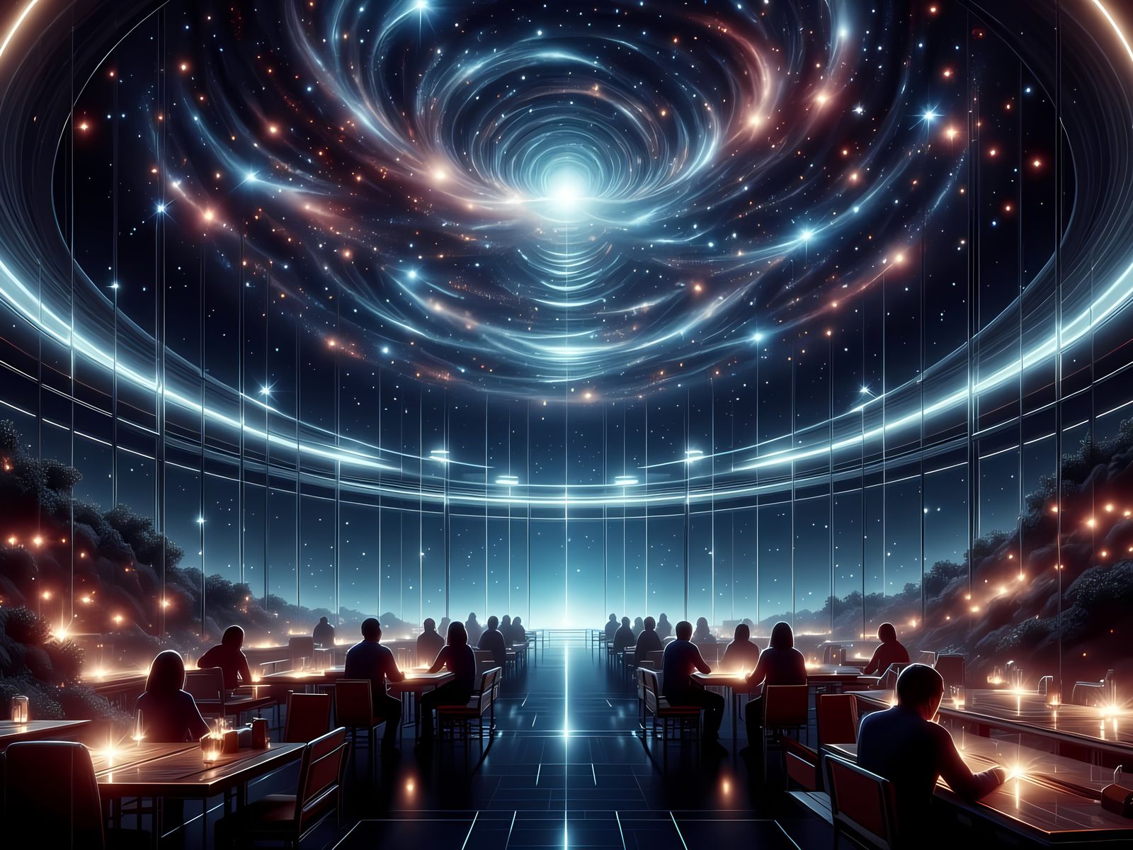 Starship Lounge Celebration with Distant Galaxies