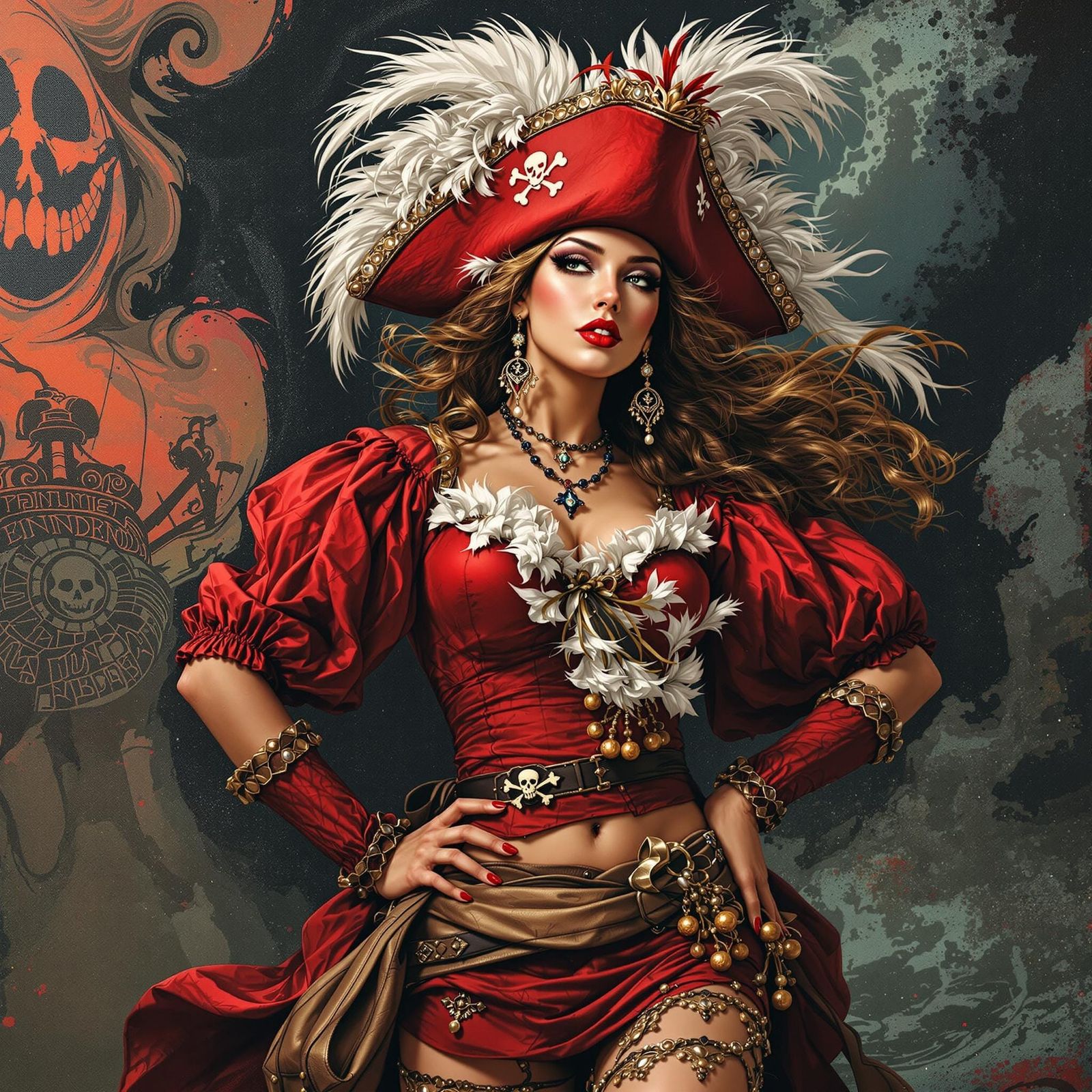 Vibrant Pirate Woman in Whimsical Style