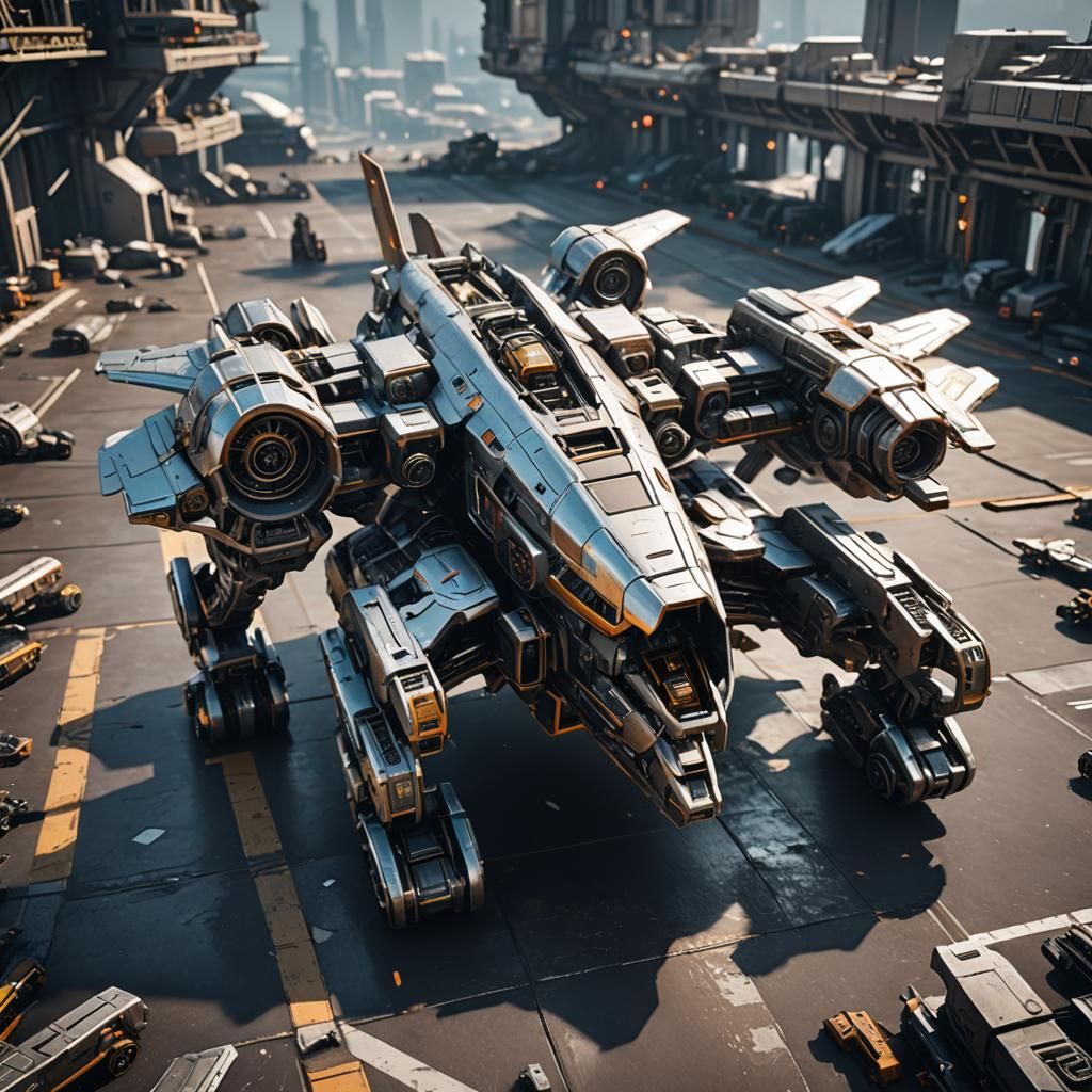 Futuristic Sci-Fi Aircraft in Polished Metal