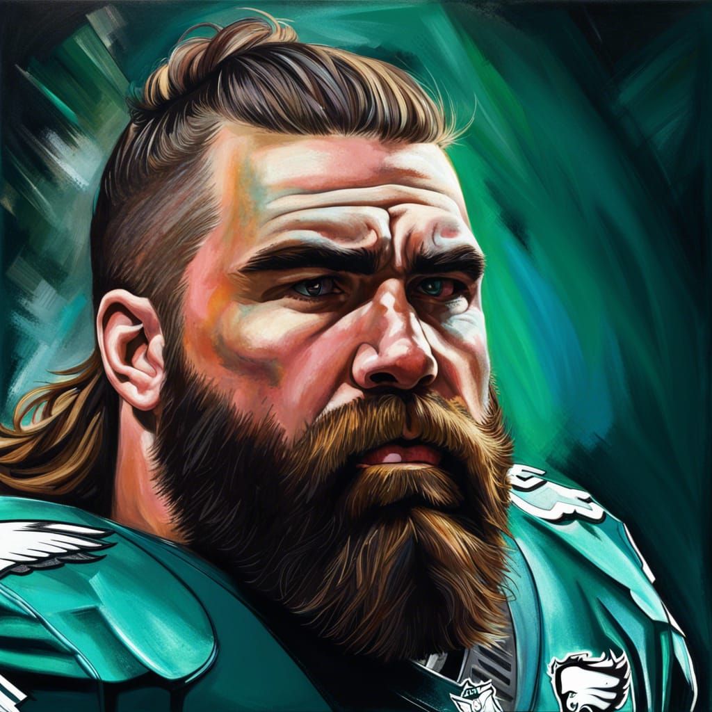 Jason Kelce Hyperrealistic Portrait with Splash Art Backgrou...