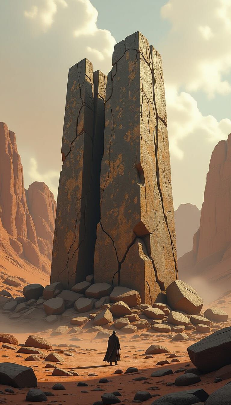 Monolithic Stone Throne in a Rugged Landscape