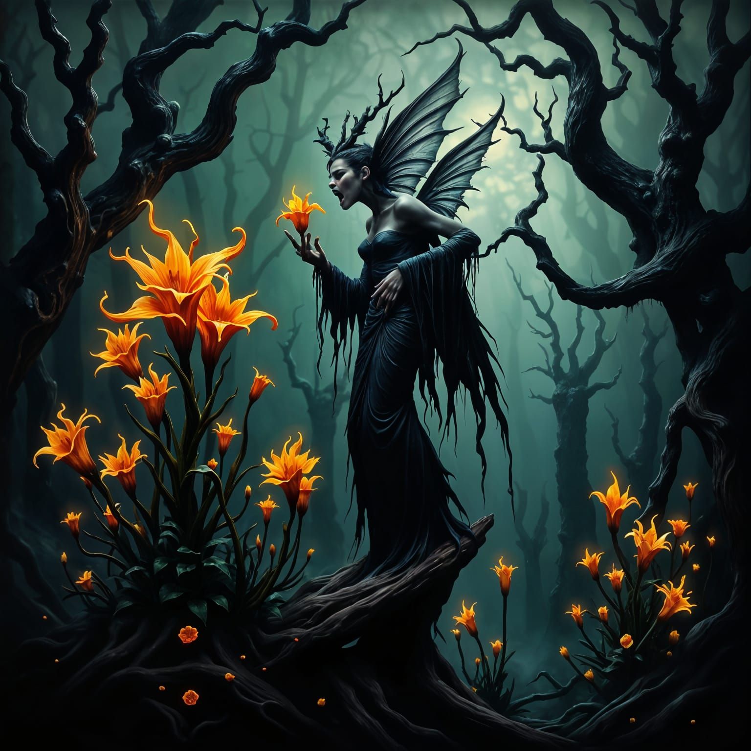 Dark Fairy Unleashes Fury on Vibrant Flowers in Haunted Fore...