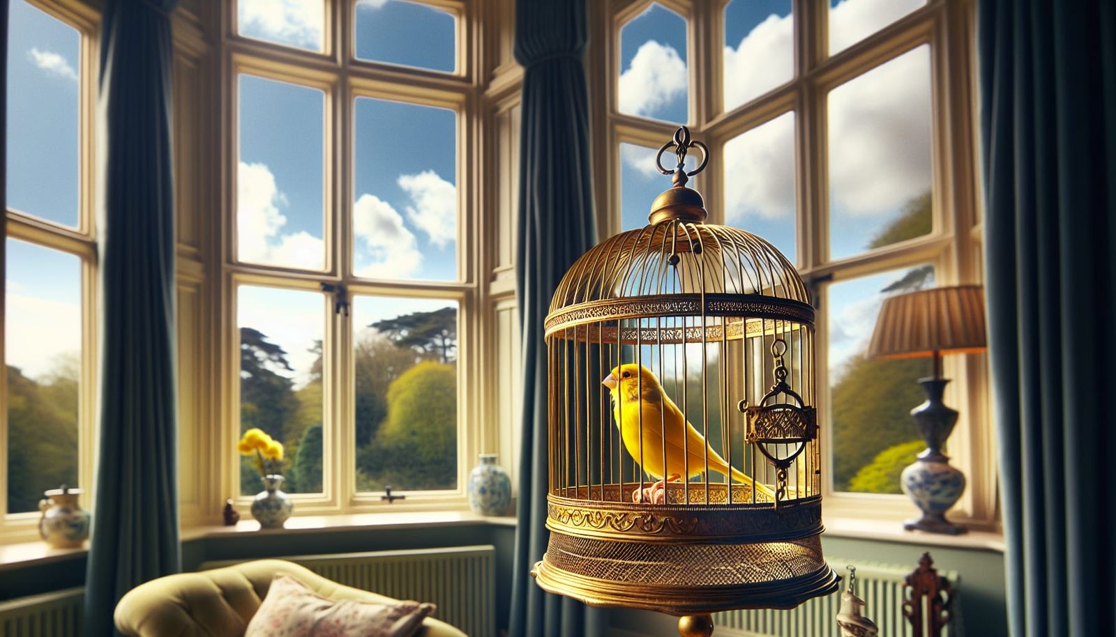 Yellow Canary Singing by the Bay Window