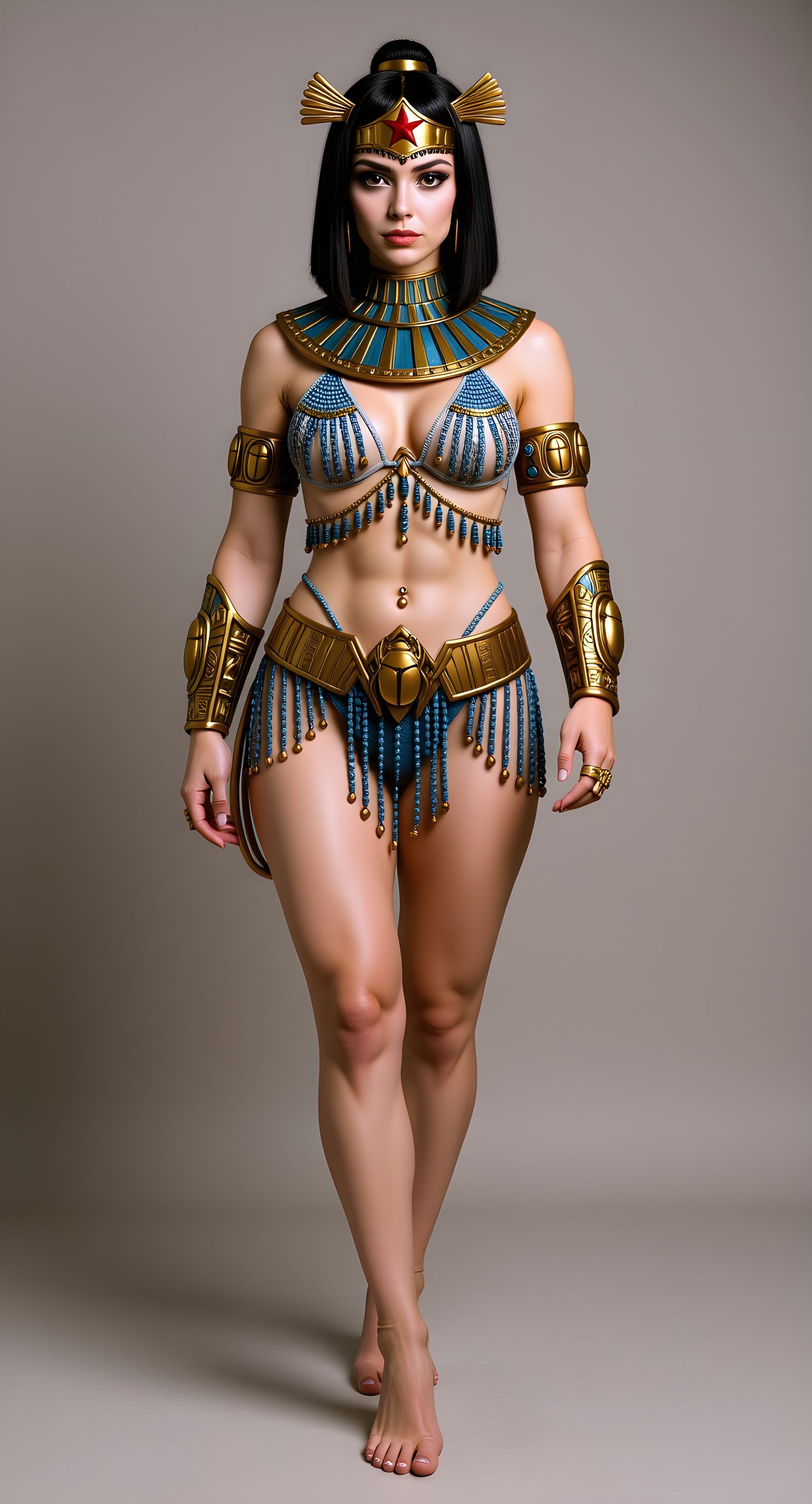 Hyperrealistic Woman in Transparent Bikini and Egyptian Jewe...