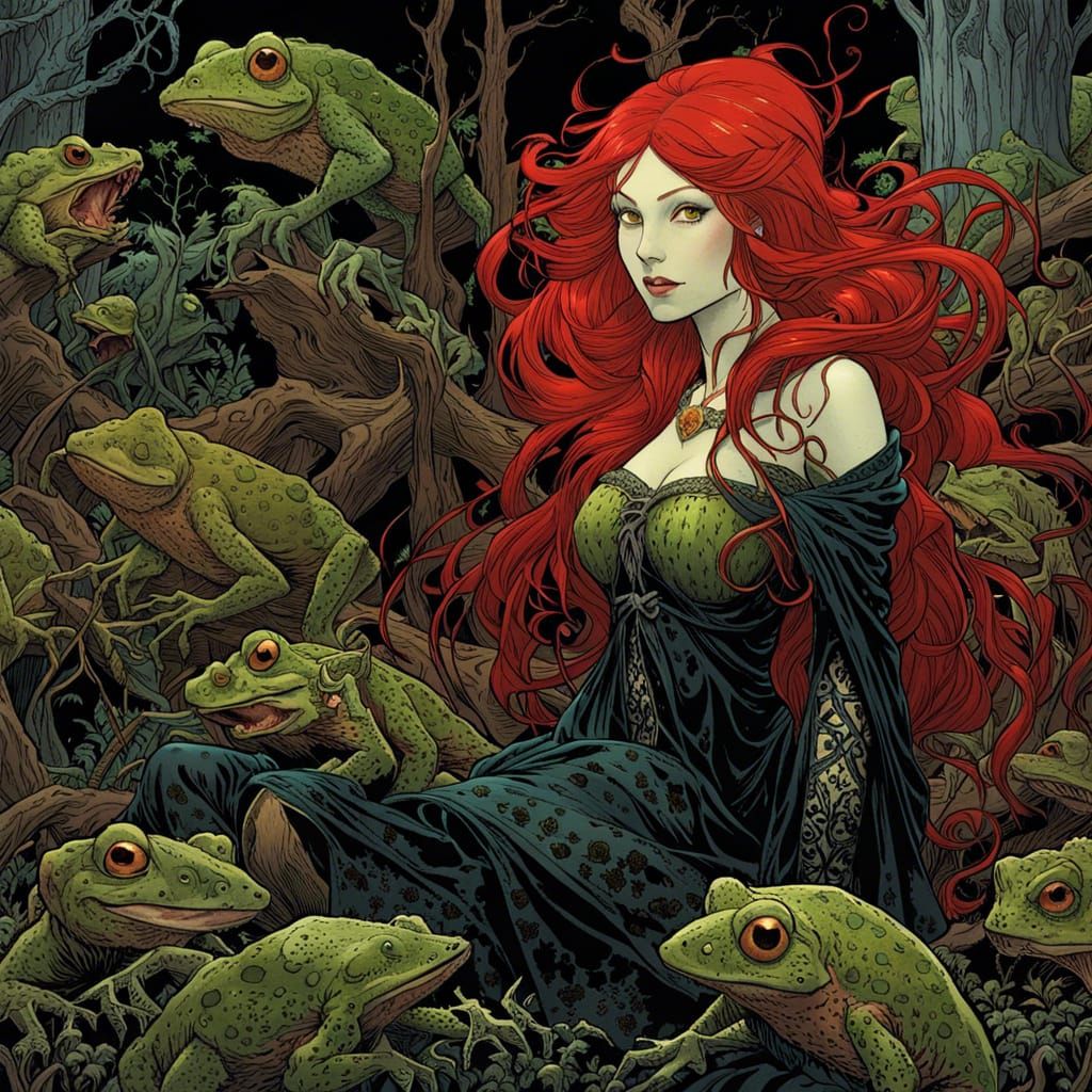 Enchanted Witch Surrounded by Dark Tendrils