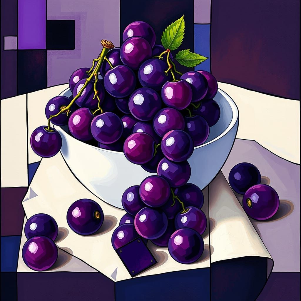 Cubist Grapes in Bowl: A Geometric Still Life