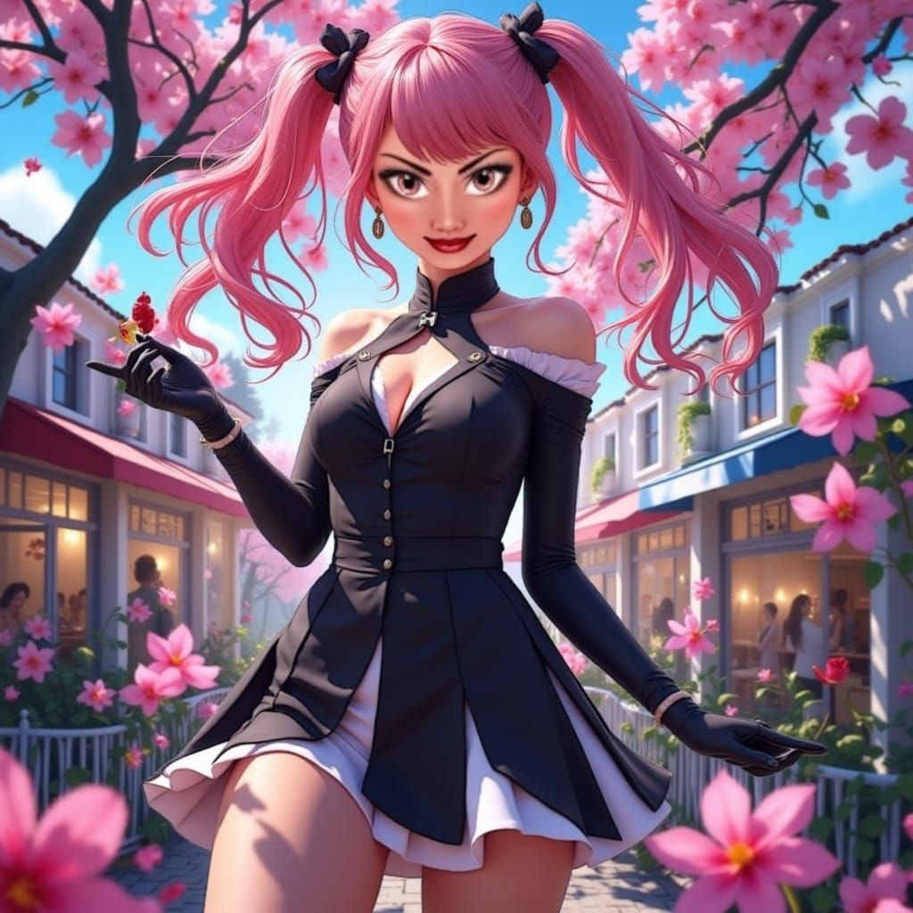 Anime Cosplayer in Black and White Dress