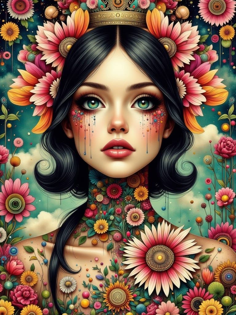 Colorful Surreal Woman in Abstract Pop Art