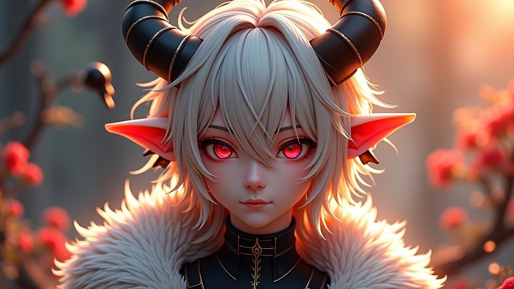 Fiendish Male Figure with Platinum Hair, Anime Art