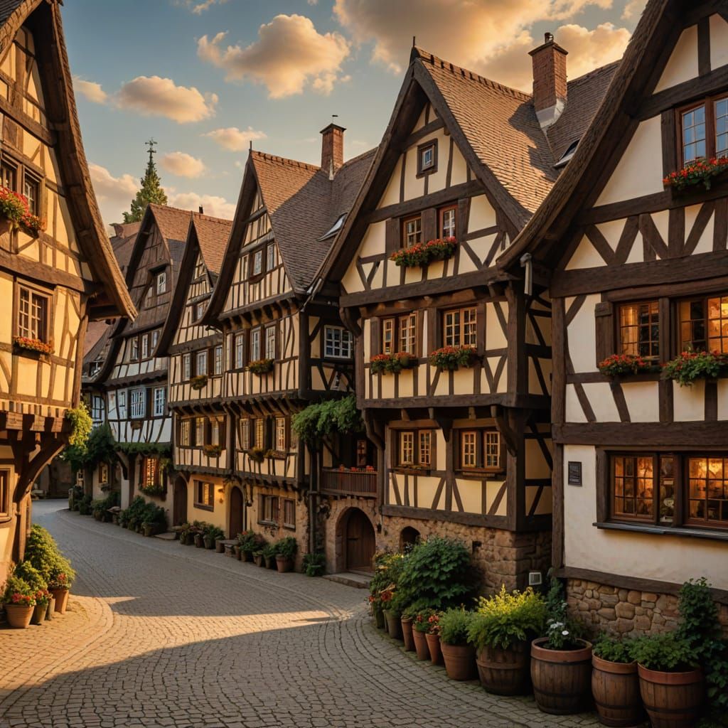Charming German Village with Half-Timbered Architecture