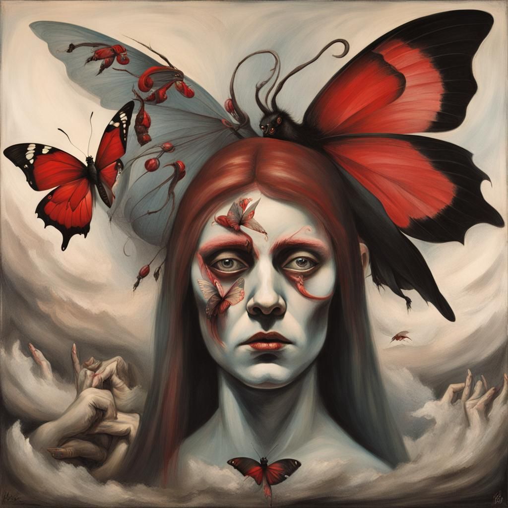 Dramatic Portrait: Butterfly Tattoo in Romantic Style