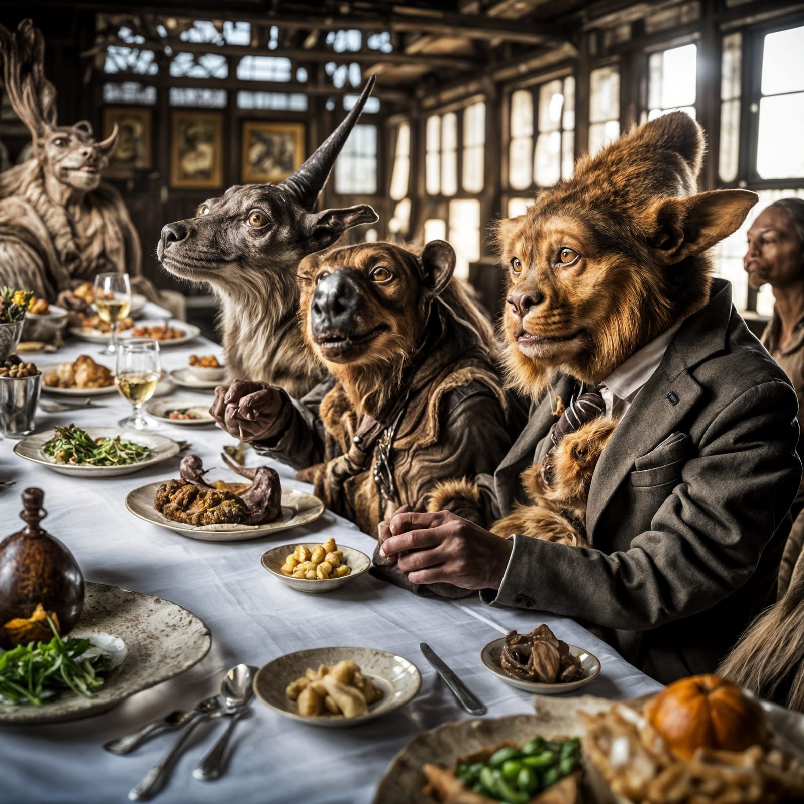 Extraterrestrial Celebration in a Surreal Restaurant