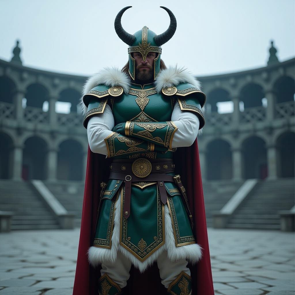 Nordic Warrior in Forest Green Armor, Cinematic Style