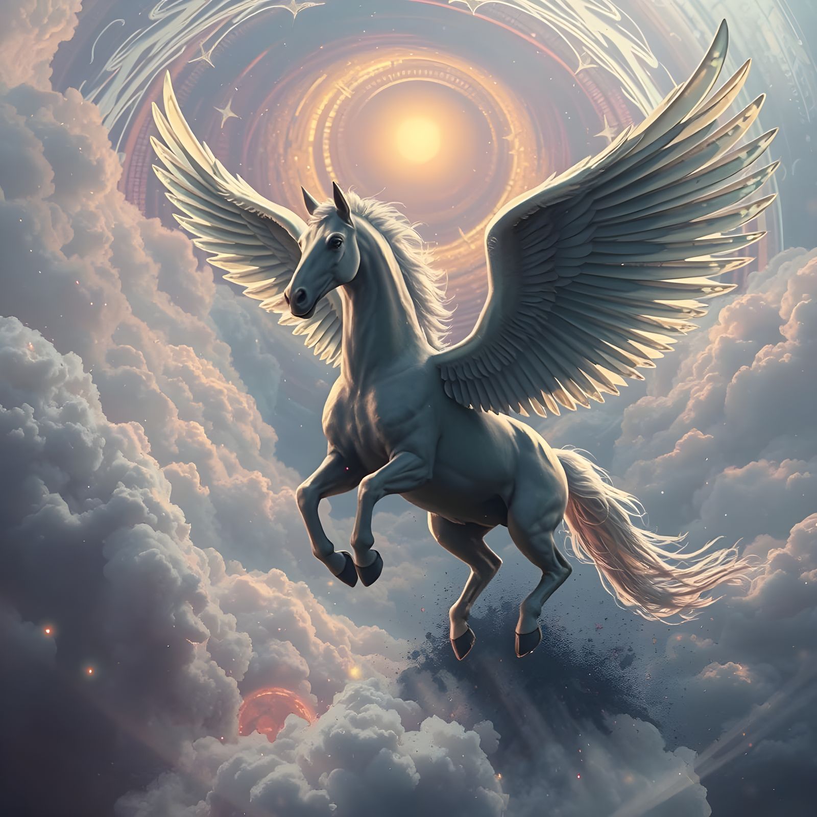 Detailed Painting of Mythological Pegasus