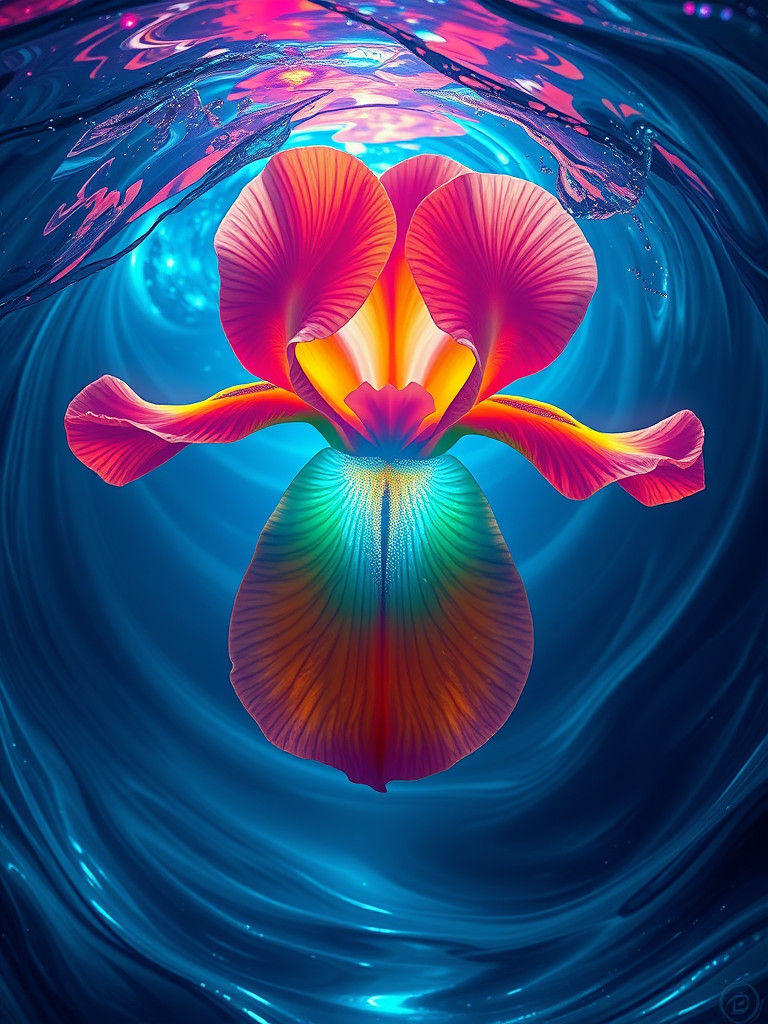 Surreal Iris in Swirling Vortex with Synthwave Accents