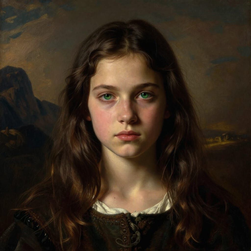 Young Girl Portrait: 13 Years Old with Green Eyes