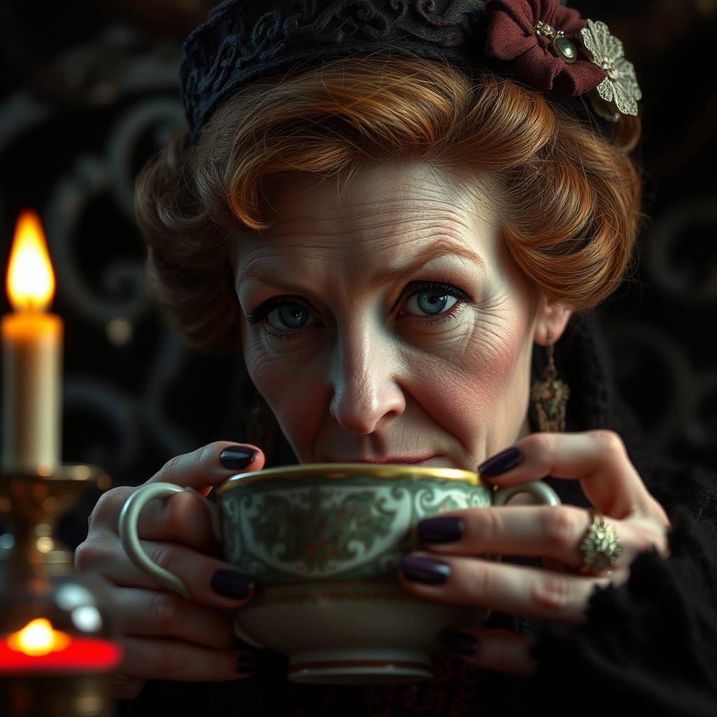 Grim Reaper's Tea Party: Hyperrealistic Portrait