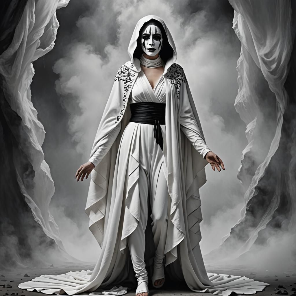Mysterious Woman in White Shroud: Digital Matte Painting
