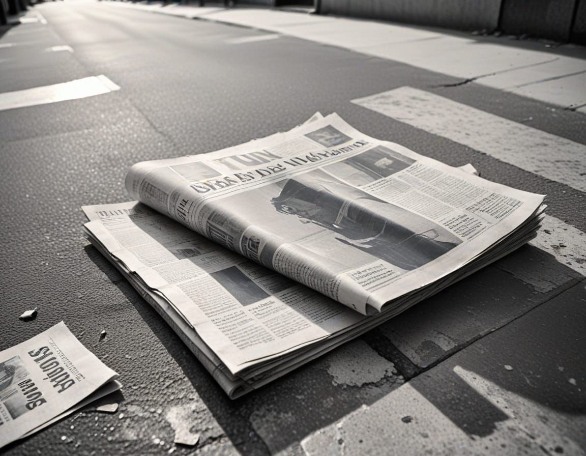 Retro Newspaper on Street in Vintage Black and White