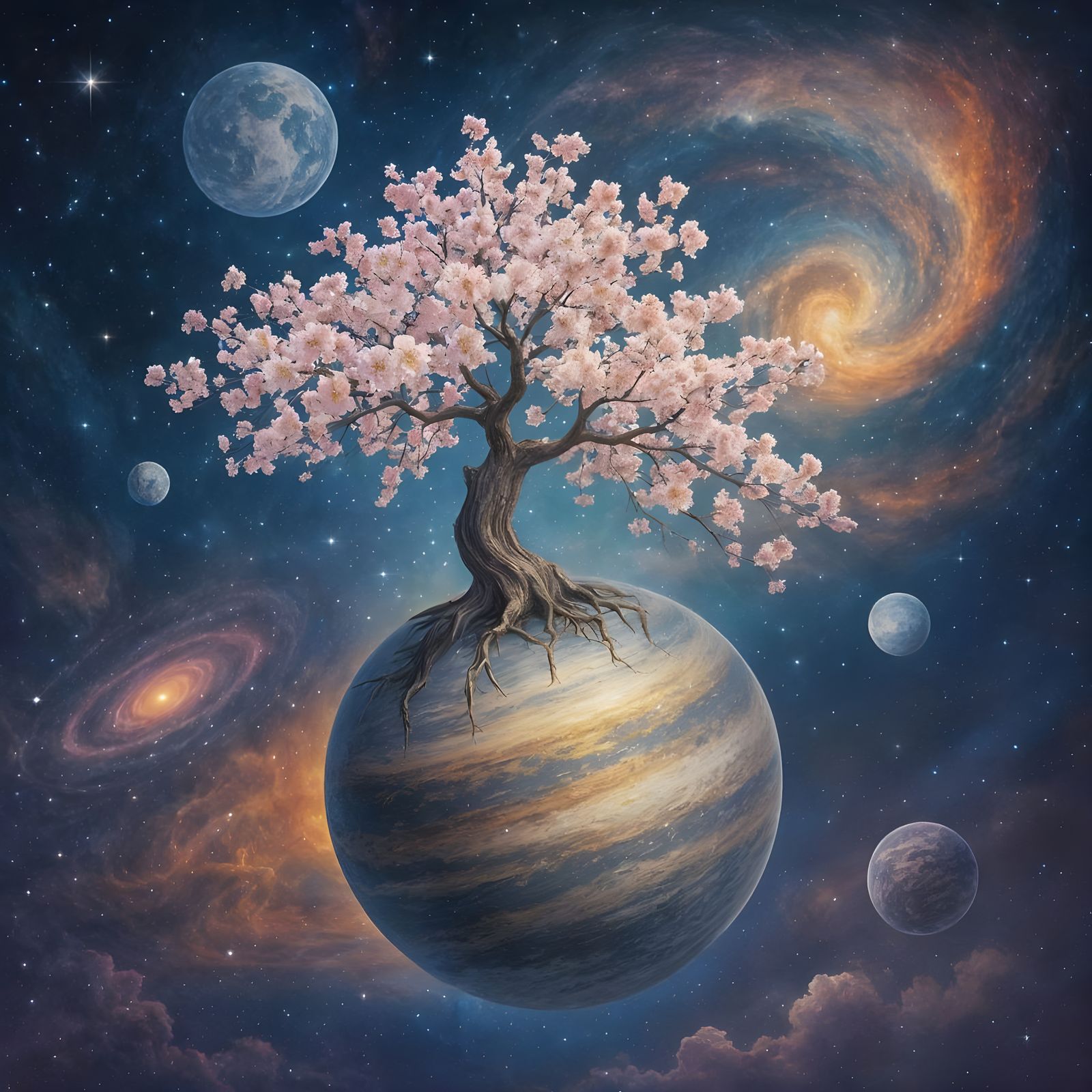 Cherry Blossom Planetoid in Space Art