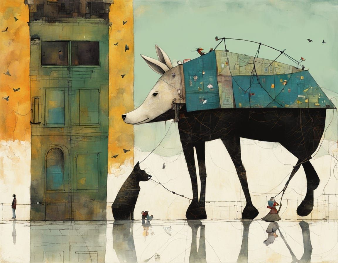 Whimsical Watercolor Landscape with Floral Elements and a Br...