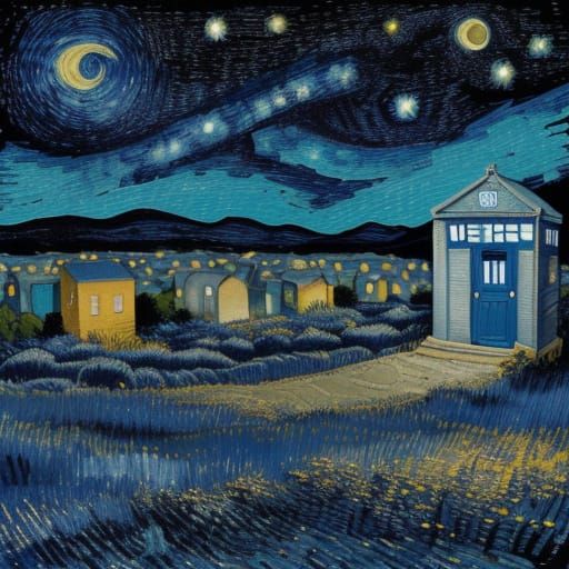 Expressive Van Gogh-Style Painting of the TARDIS Under Starr...