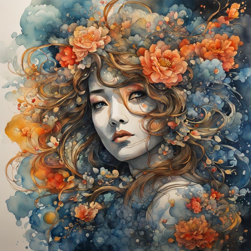 Vibrant Watercolor Stormscape in Modern East Asian Style