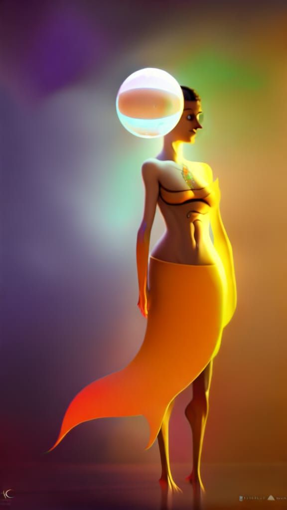 Alien Cockroach Woman in Floating Crystal Sphere