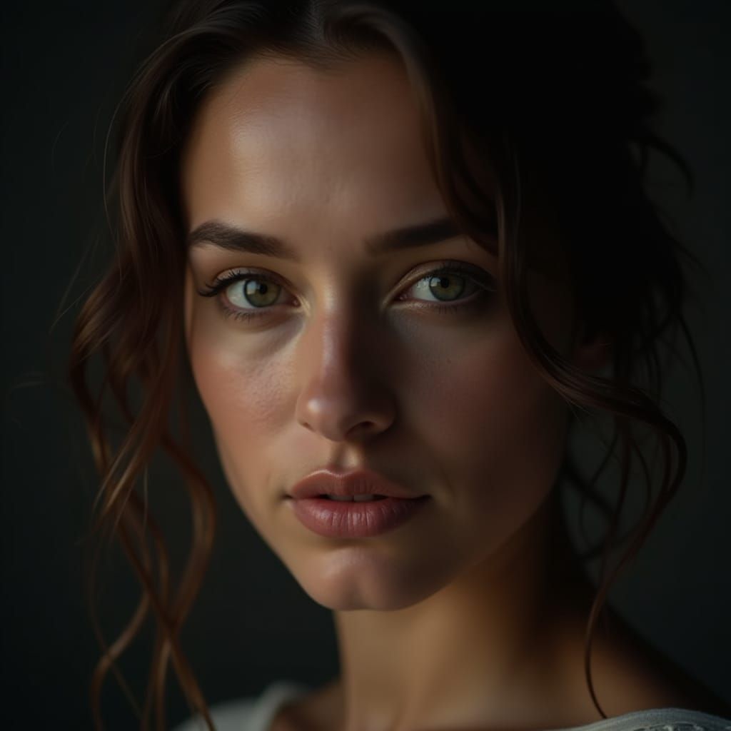Contemplative Woman Portrait in Hyper-Realistic Style