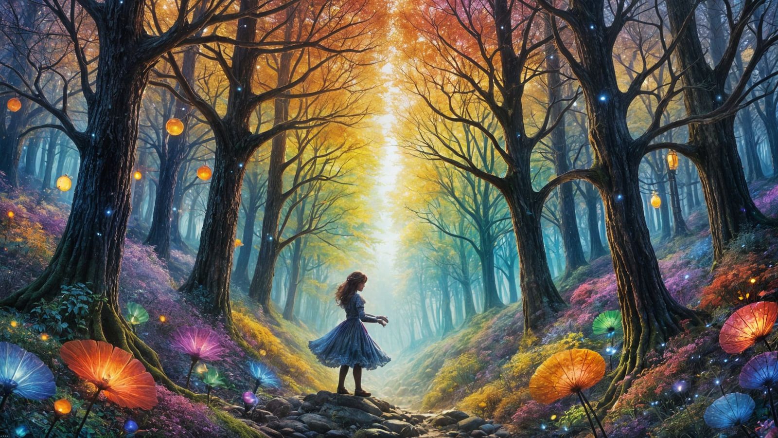 Enchanted Dark Fantasy Forest in Vibrant Colors