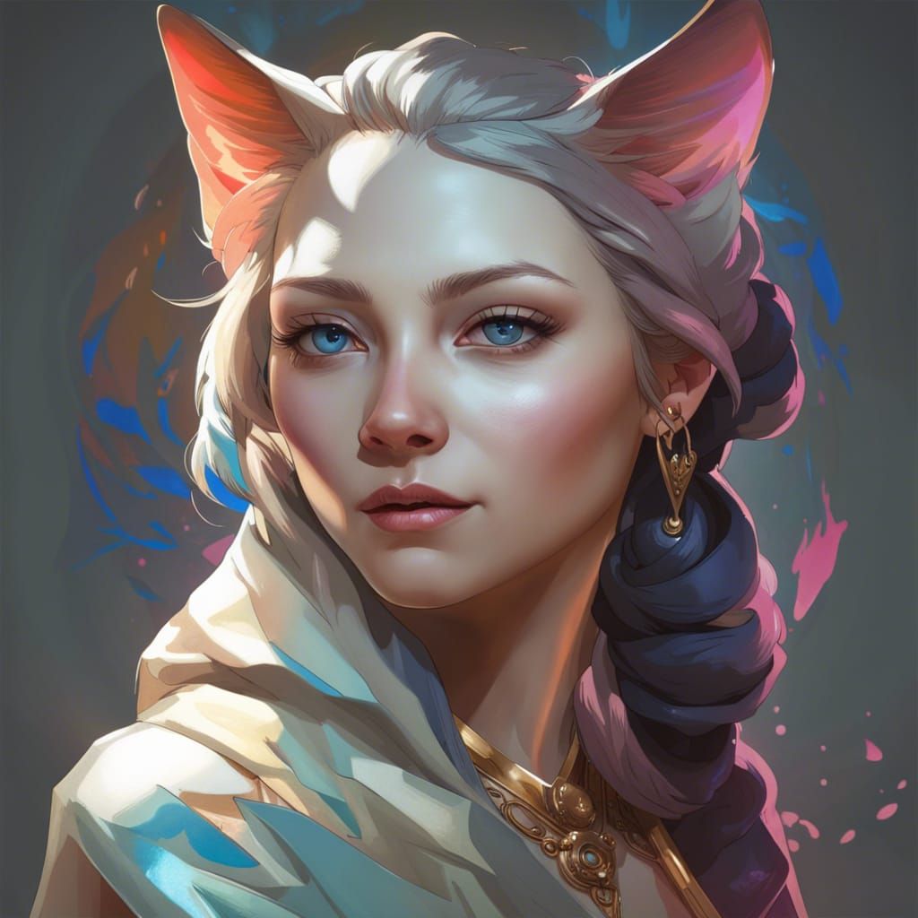 Siamese Cat Portrait in Art Nouveau Style