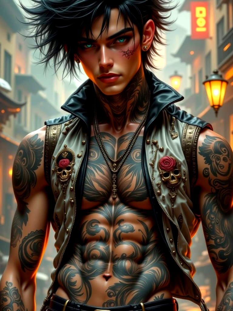 Cool Rebellious Tattooed Adult in Contemporary Style