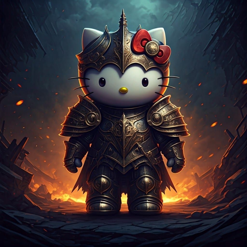 Hello Kitty Armored Warrior in Ruined City