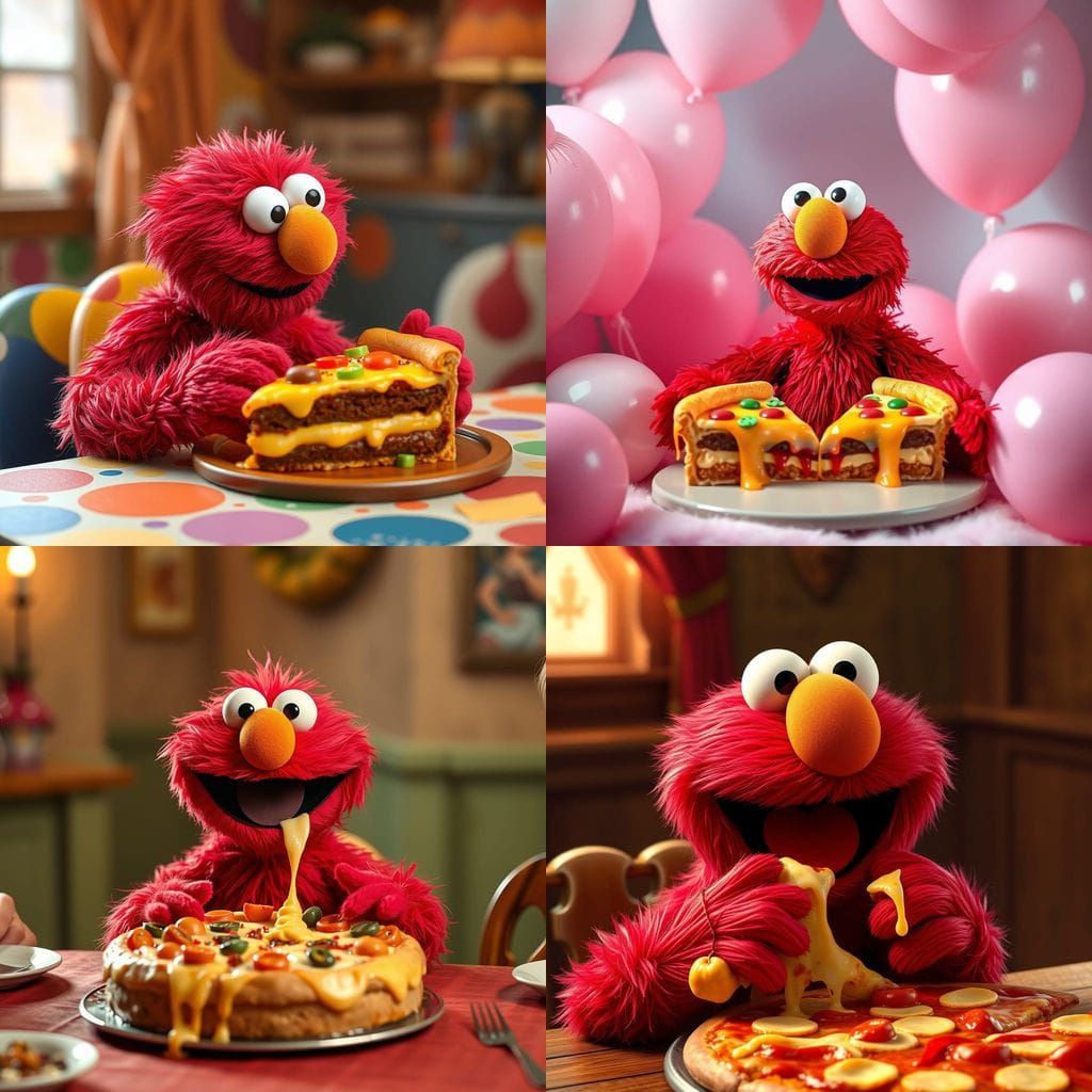 Elmo with a Slice of Pizza