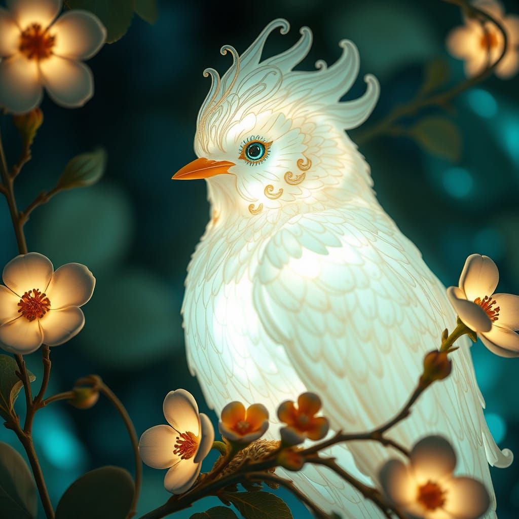 Surreal Bird Goddess Radiates Ethereal Light