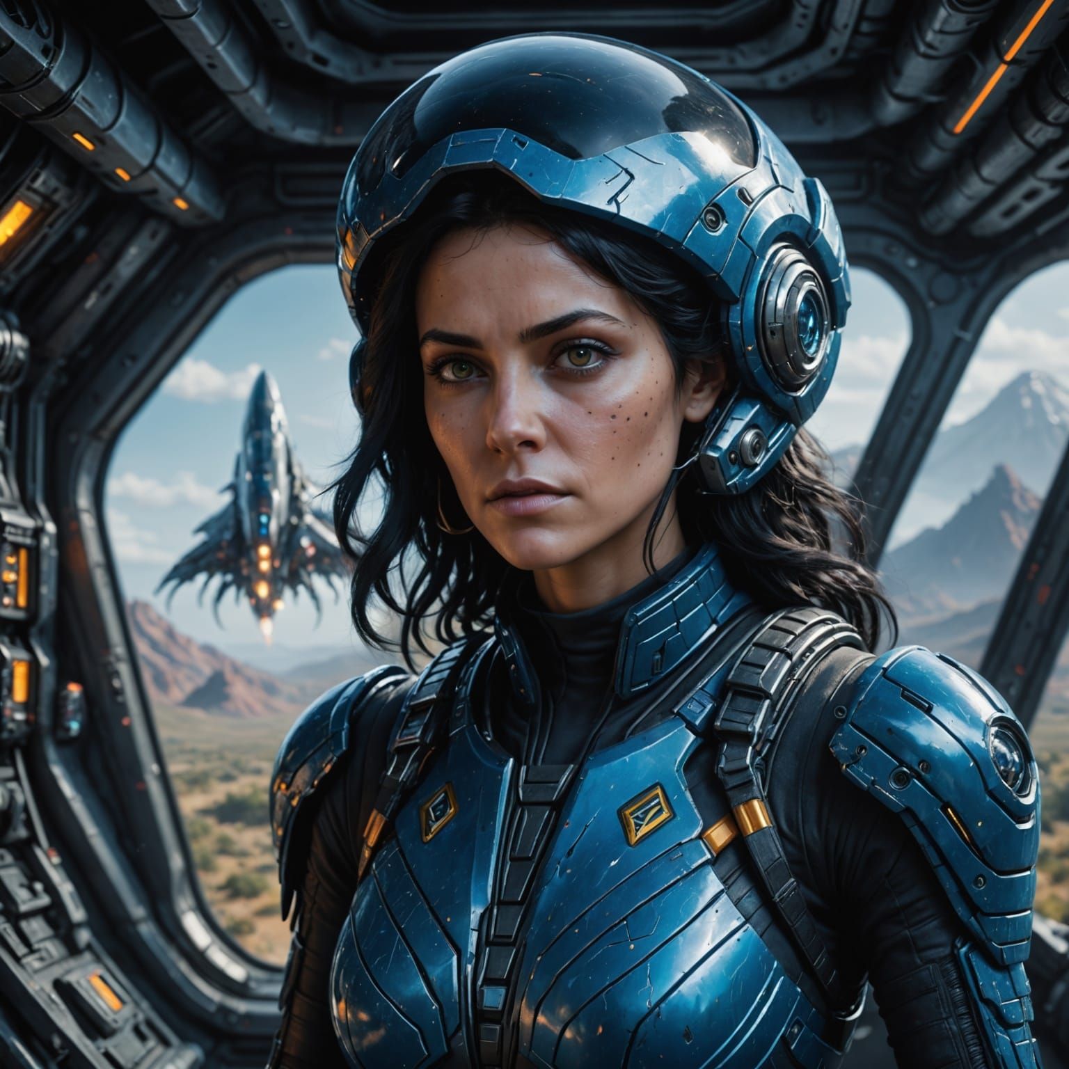 Alien Spaceship Captain in Detailed Matte Painting