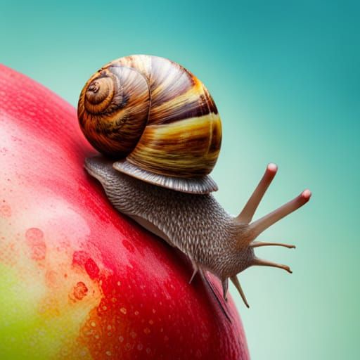 Hyperrealistic Snail on Apple Splash Art