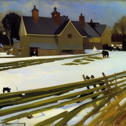 Farmyard Disturbance in Impressionist Style