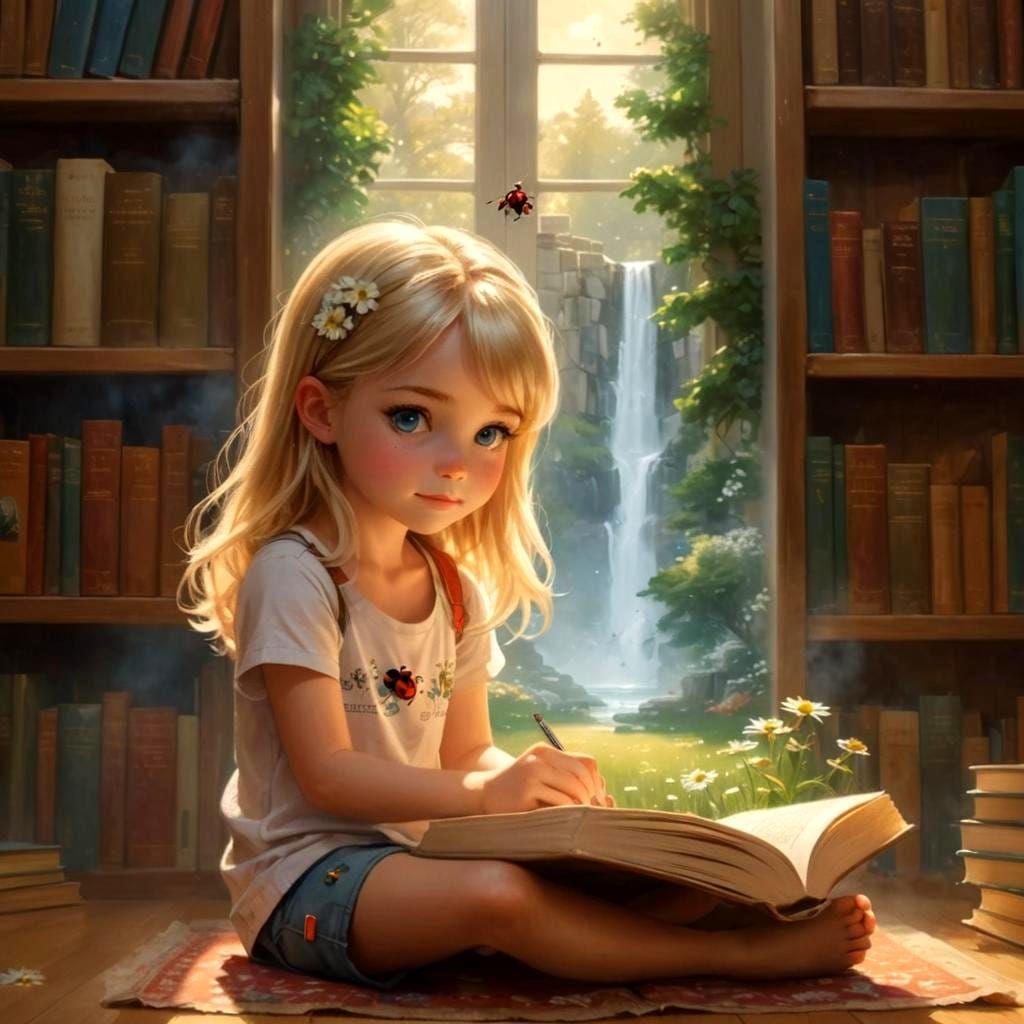 Girl Reads Book to Life: Ethereal Fantasy Landscape