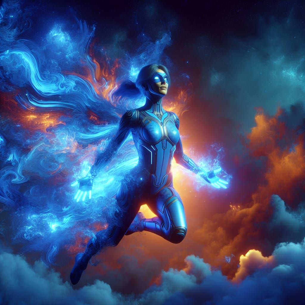 Captain Marvel in Blue: Digital Art Concept