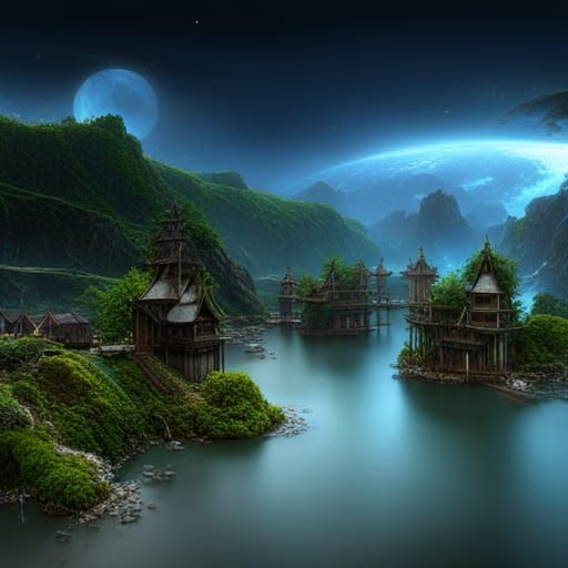 Fantastical Detailed Painting of Indonesia in Deep Color