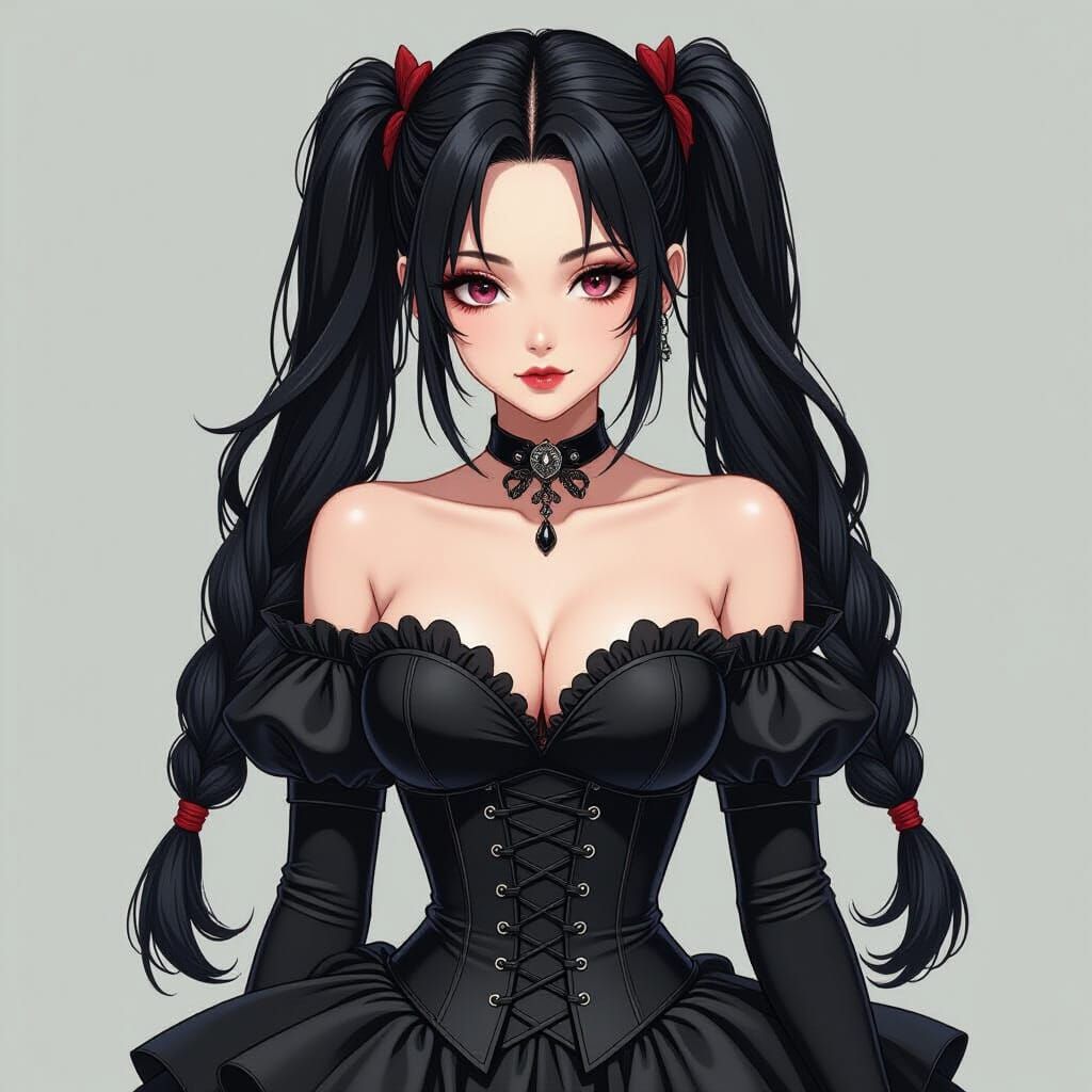 Goth Woman in Corset - Anime 2.5D Style