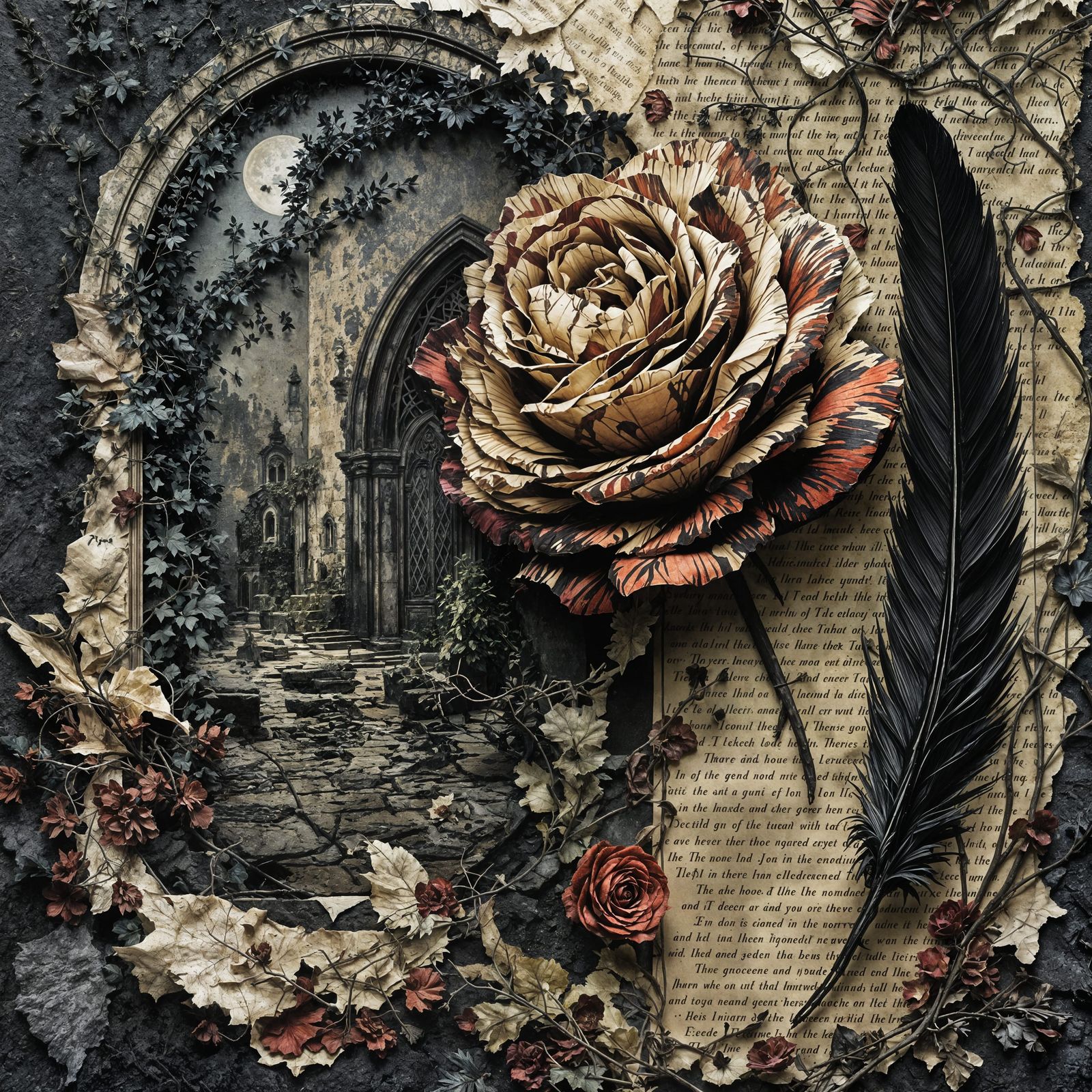 Gothic Garden Collage in Textured Layers