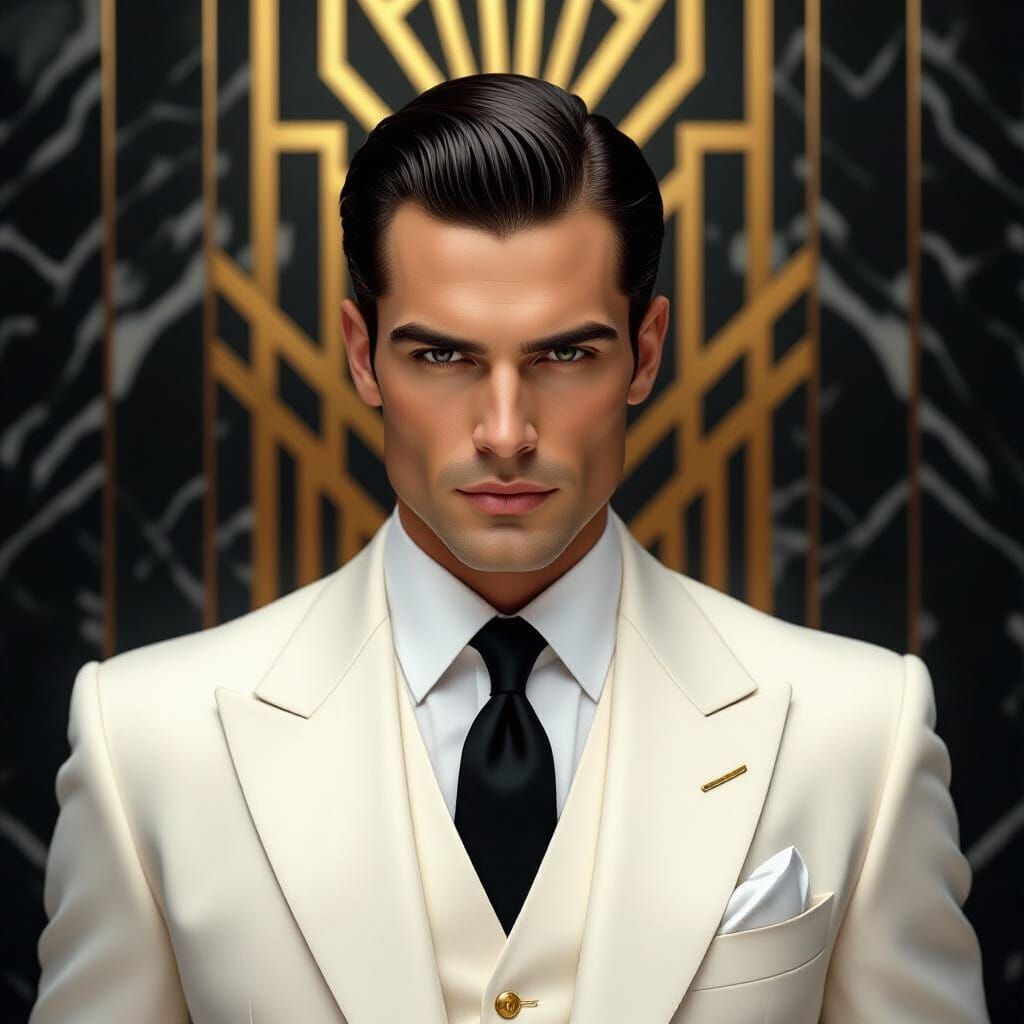 Art Deco Portrait of a Refined Man in Gold Accents